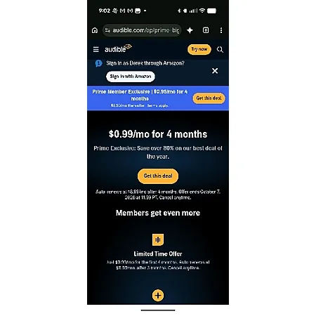 Audible Prime Members Get 4 Months for $0.99