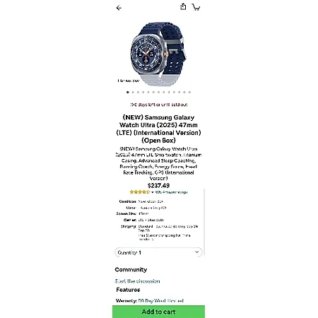Samsung Galaxy Watch Ultra 2025 for $237.49