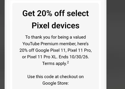 Pixel 11 series for $879 with 20% off for YouTube Premium users