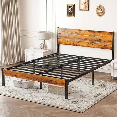 Wooden Headboard & Metal Bed Frame for $38.3