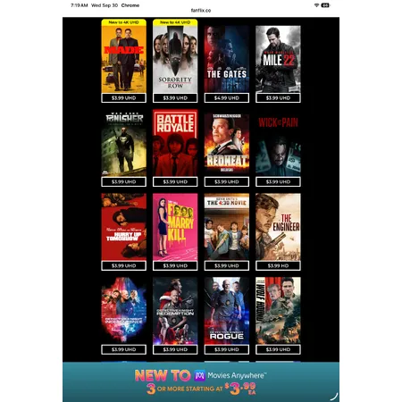 Movies starting at $3.99 each on Fanflix