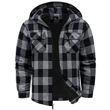 50% Off ZITY Men's Sherpa-Lined Plaid Hoodie!