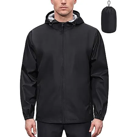 Men's Packable Hooded Rain Jacket for $11.99