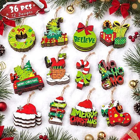 36-Piece Wooden Christmas Ornament Set for $6.49