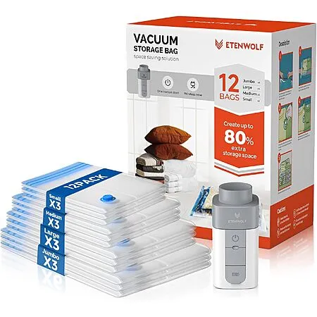 12-Pack ETENWOLF Cordless Vacuum Storage Bags for $12