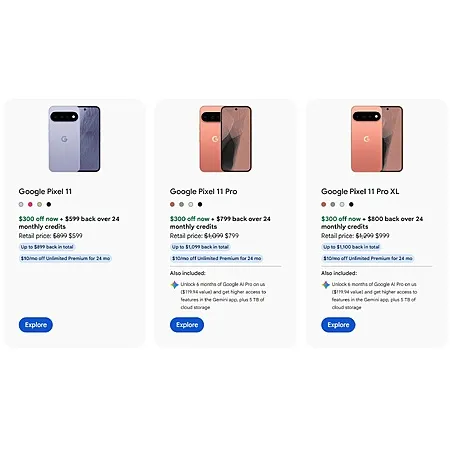 Google Pixel 11 Series from $599 + Up to $800 Back