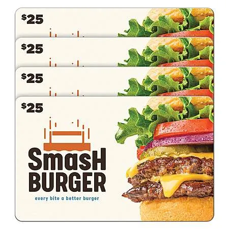 Save on Smashburger 4x $25 eGift Cards!