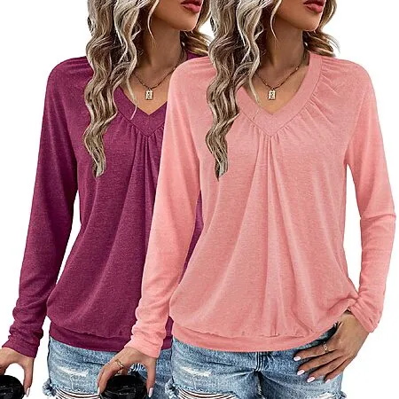 60% Off Women’s V Neck Ruched Long Sleeve Tops!