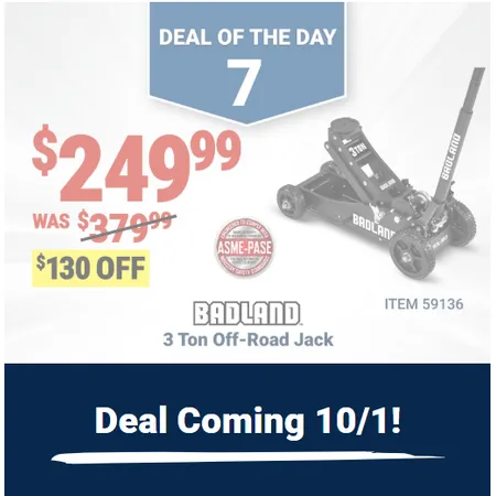 Harbor Freight offers the Badland 3-ton offroad jack for $249.99