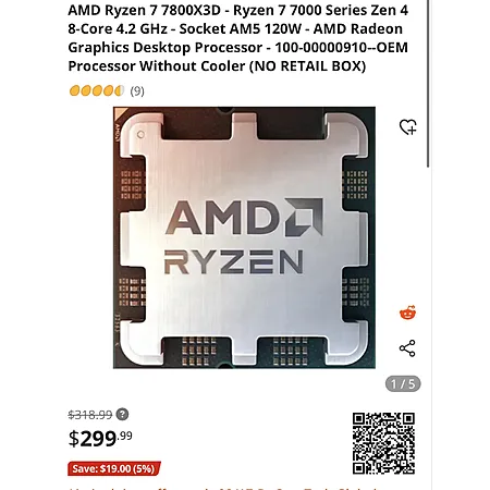 r7 7800X3D CPU for $299.99