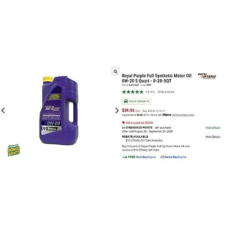$20 Off Royal Purple 5qt 0W-20