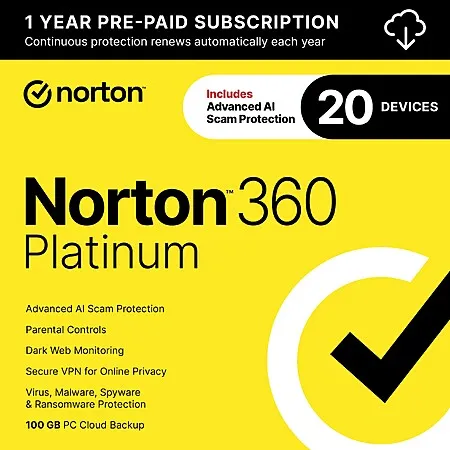 Norton 360 Platinum Antivirus for $20