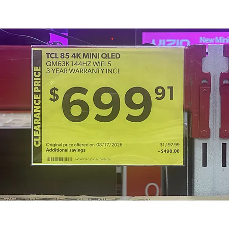 TCL 85" 4K TV for $85