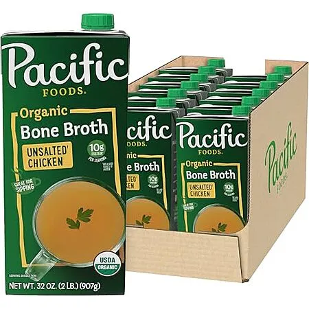 $34.68 for 12-Pack Pacific Foods Organic Unsalted Chicken Bone Broth