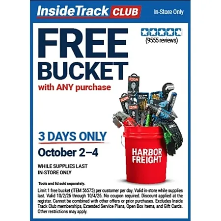 Free Bucket Offer at Harbor Freight