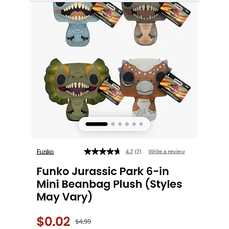 Funko Jurassic Park Plush for $0.02!