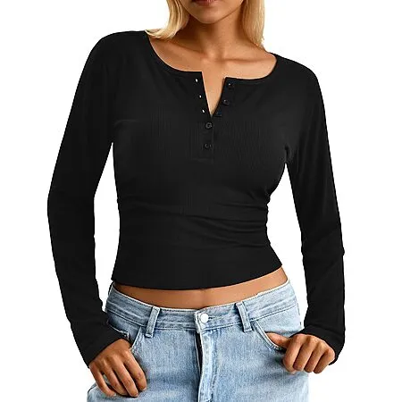 CADITEX Women's Long-Sleeve Henley for $3.99