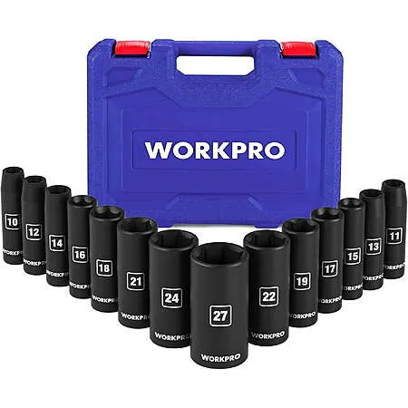 WORKPRO 1/2-Inch Drive Deep Impact Socket Sets for $30.39