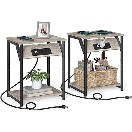 VASAGLE End Tables with Charging Station for $30