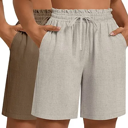 Ficerd 2 Pack Plus Size Linen Bermuda Shorts for Women for $8.99