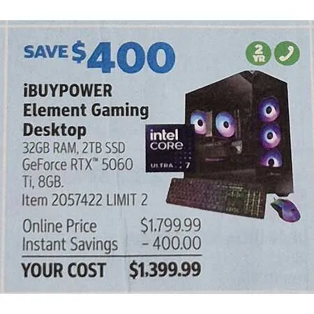 Gaming PC Desktop for $1399.99 at Costco