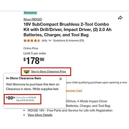 RIDGID 18V SubCompact Kit for $99.50!