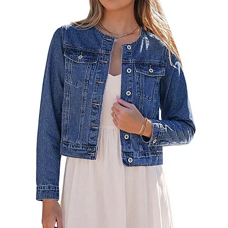 50% Off luvamia Collarless Denim Jacket!