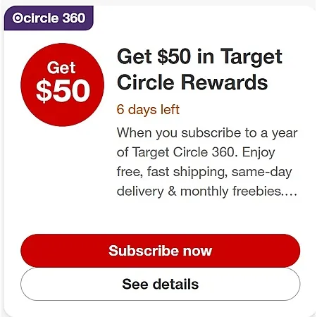 Select Target Accounts: $50 Target Circle Rewards