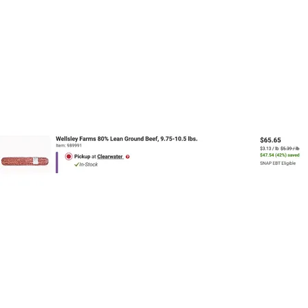 Wellsley Farms Ground Beef for $3.13
